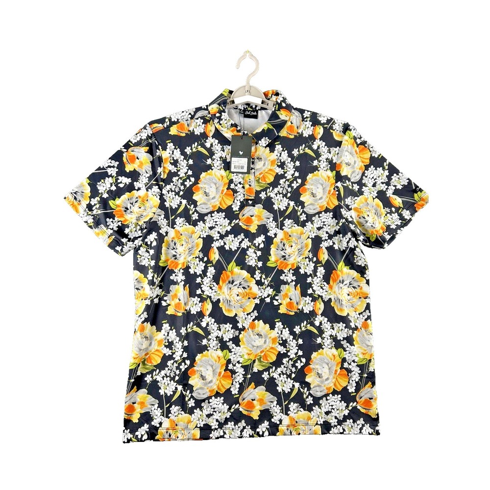 Bad Birdie Huntington Floral Golf Polo Shirt Mens XL Black Yellow BBP001-004 NEW